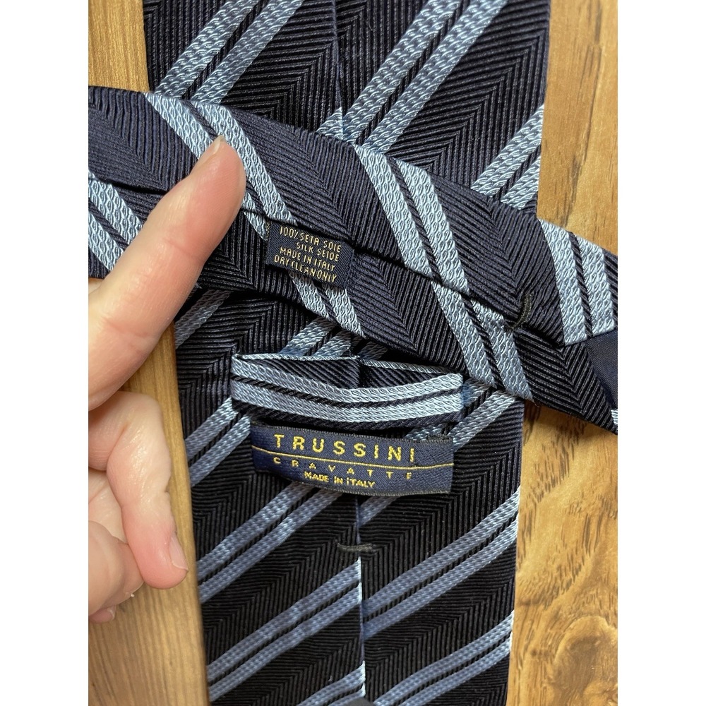 Trussini Cravatte Tie Mens Made in Italy Silk Necktie Blue Striped 4"